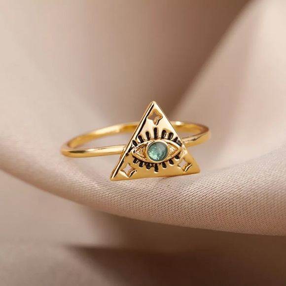 NEW Evil Eye 18k Gold Plated SS Moonstone Ring Sizes 6-8 - Picture 4 of 15